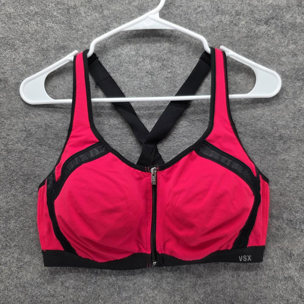 Victoria's Secret Sports Bra Womens 38D Pink Zip Front Crossback High Support